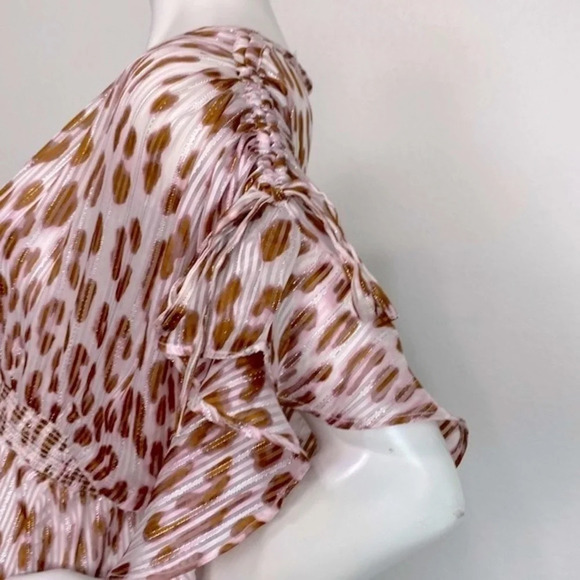 Venus Brown Metallic Cheetah Print V-Neck 3/4 Sleeves Kimono Coverup Top Size XS - Picture 6 of 13